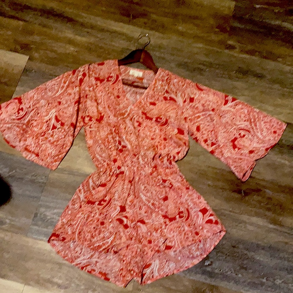Elan red & white paisley romper